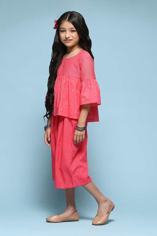 Pink Cotton Straight Printed Kurta Set image number 3