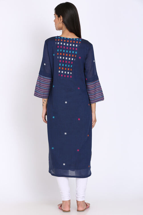 Off White Cotton Straight Yarndyed Kurta image number 4