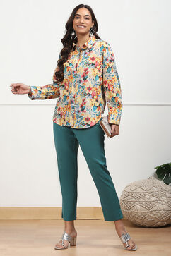 Green Cotton Solid Regular Pants image number 0
