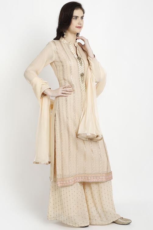 Neutral Georgette Easy Stitch Suit Set image number 2