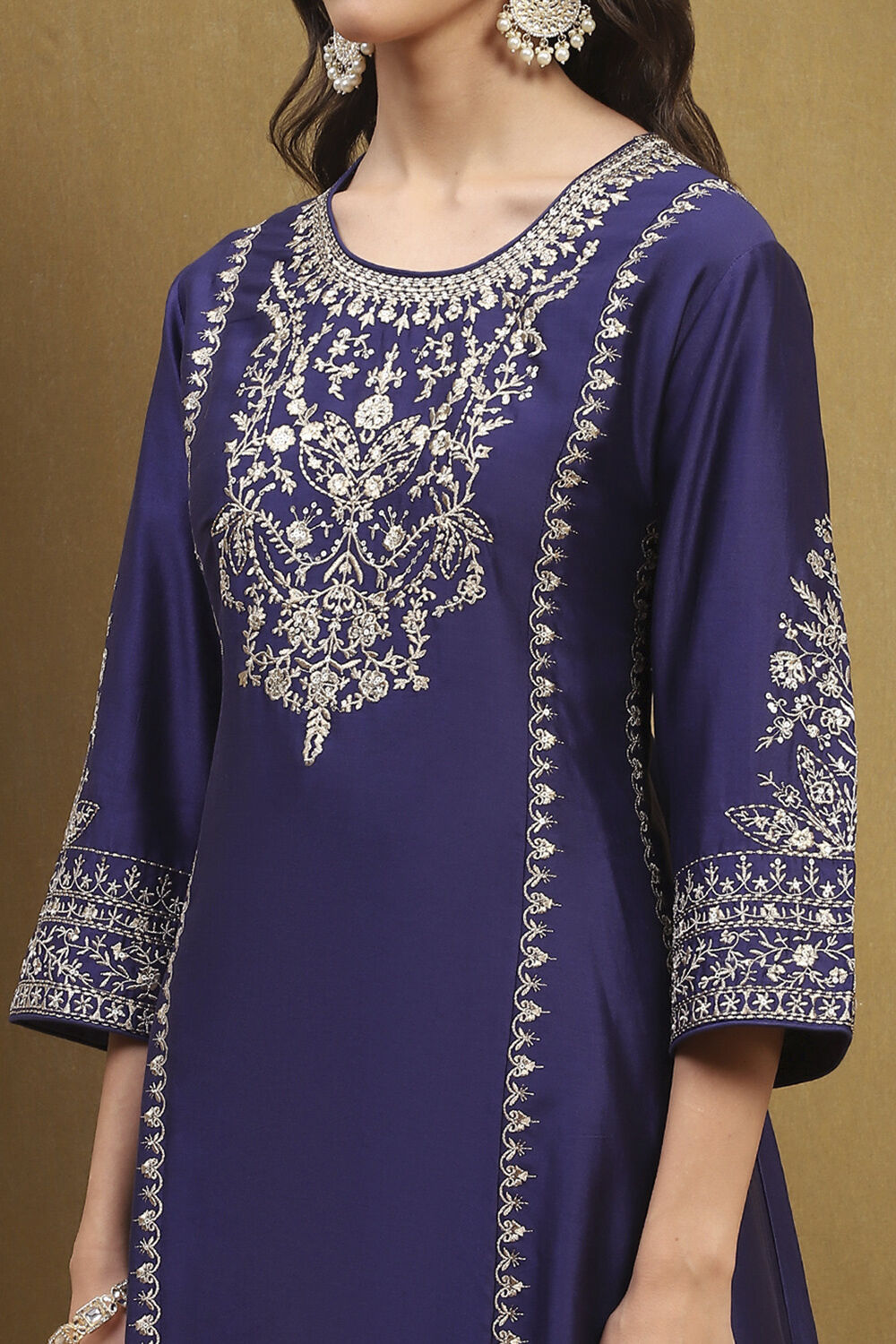 Purple Silk Chanderi Embroidered Kalidar Suit Set image number 1