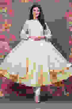 Rohit Bal Off White Cotton Silk Flared Yarndyed Suit Set image number 7