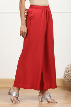Red Viscose Solid Straight Palazzo image number 3