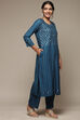 Blue Rayon Straight Kurta Pant Suit Set image number 5