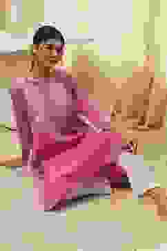 Pink Cotton Embroidered A-Line Kurta image number 0