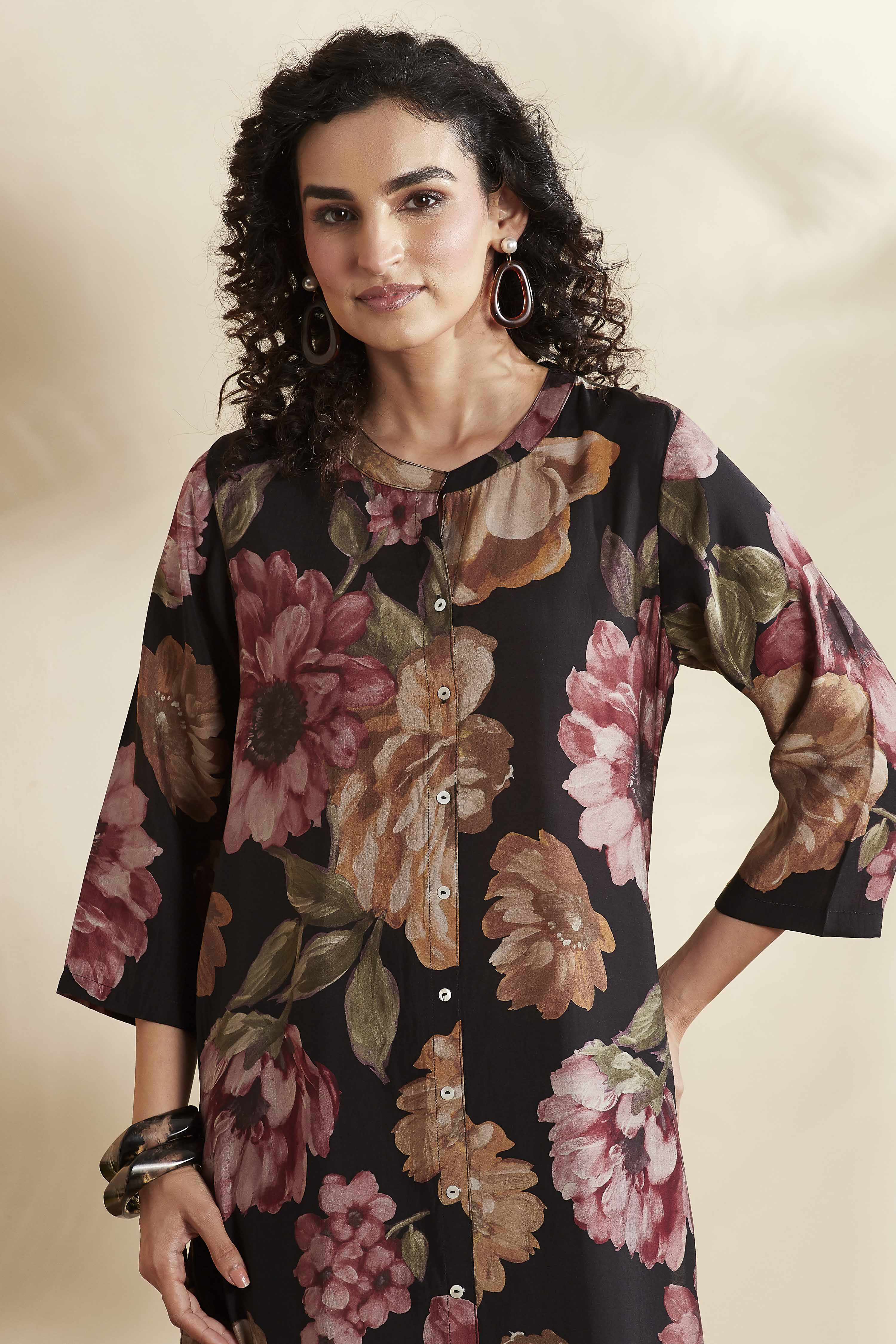 Black Poly Viscose A Line Kurta image number 1