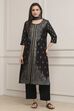 Black Polyester Straight Suit Set image number 6