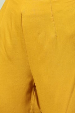 Yellow LIVA Straight Kurta Slim Pant Suit Set image number 2