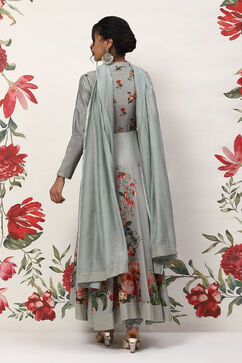 Rohit Bal Pista Green Cotton Blend Anarkali Kurta Suit Set image number 4