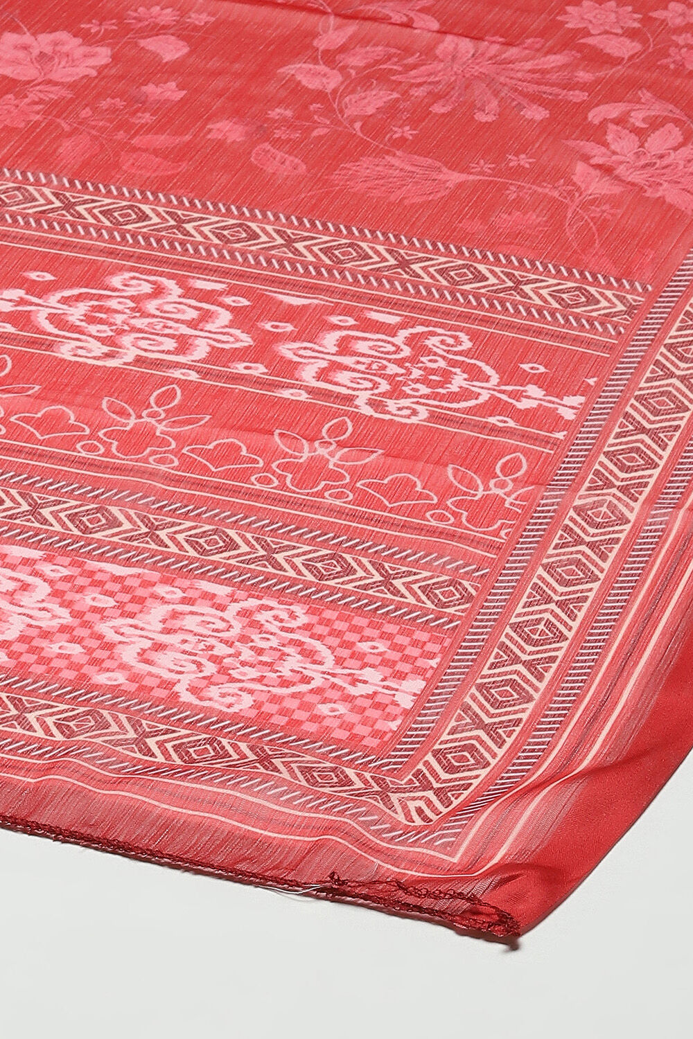 Red Silk Blend Digital Print Unstitched Suit Set image number 4