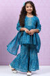 Teal Blue Cotton Flared Kurta Garara Suit Set image number 0