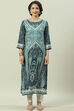 Teal Rayon Straight Printed Kurta