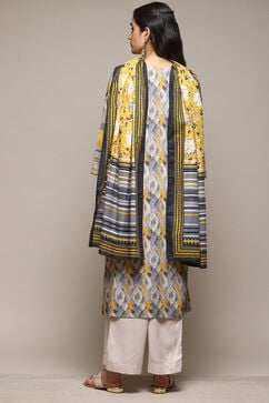 Off White & Yellow Rayon Straight Kurta Palazzo Suit Set image number 4