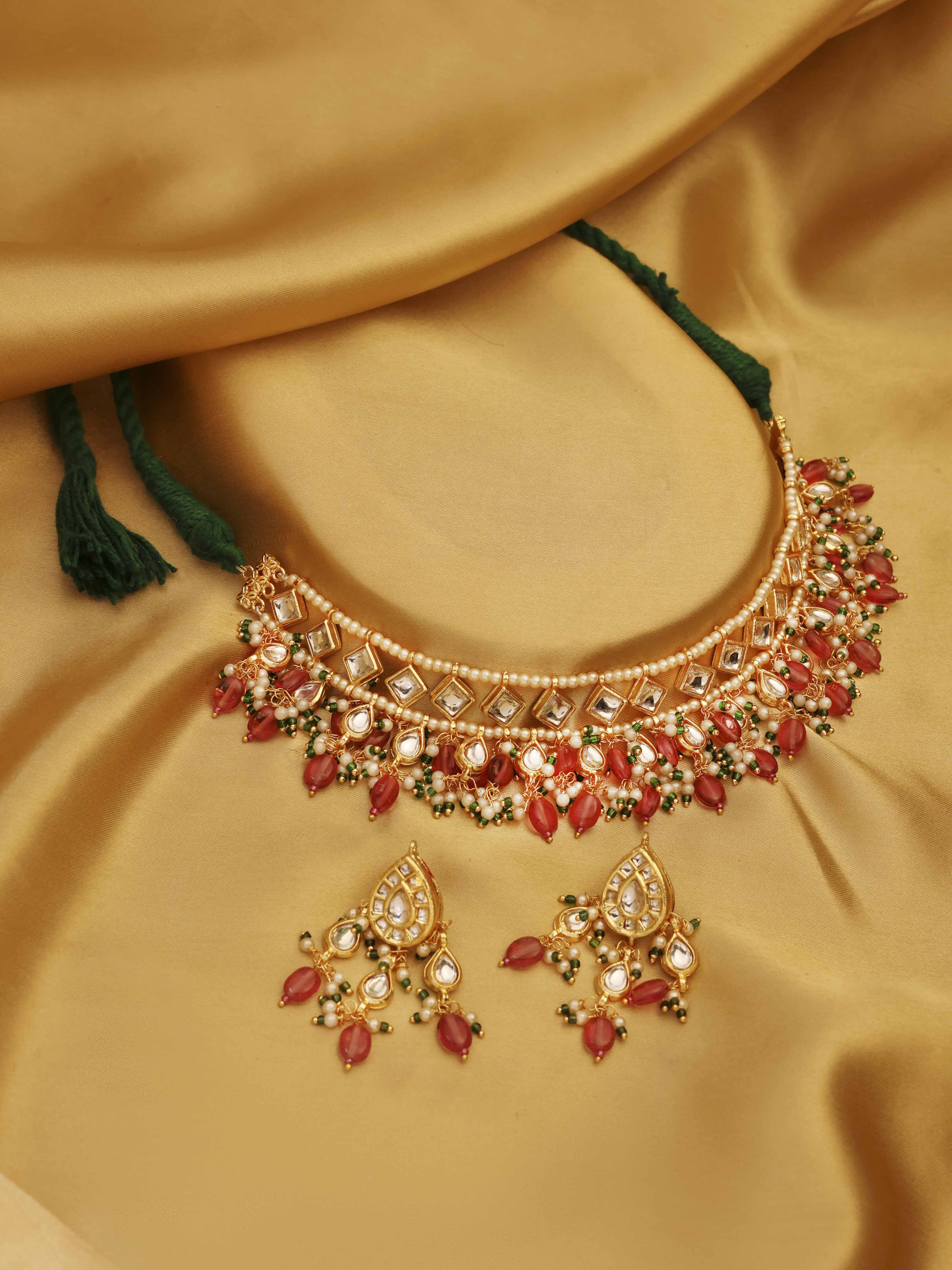 Gold-Plated Brass Traditional Necklace Set image number 3