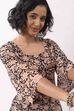 Black Cotton Floral Printed Lace-Up Back Kurti image number 1