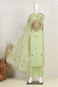 Pista Green Silk Blend Hand Embroidered Unstitched Suit Set image number 4