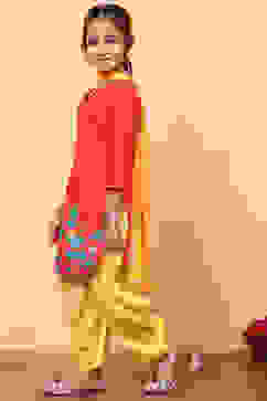 Red and Yellow Cotton Printed Straight Suit Set image number 4