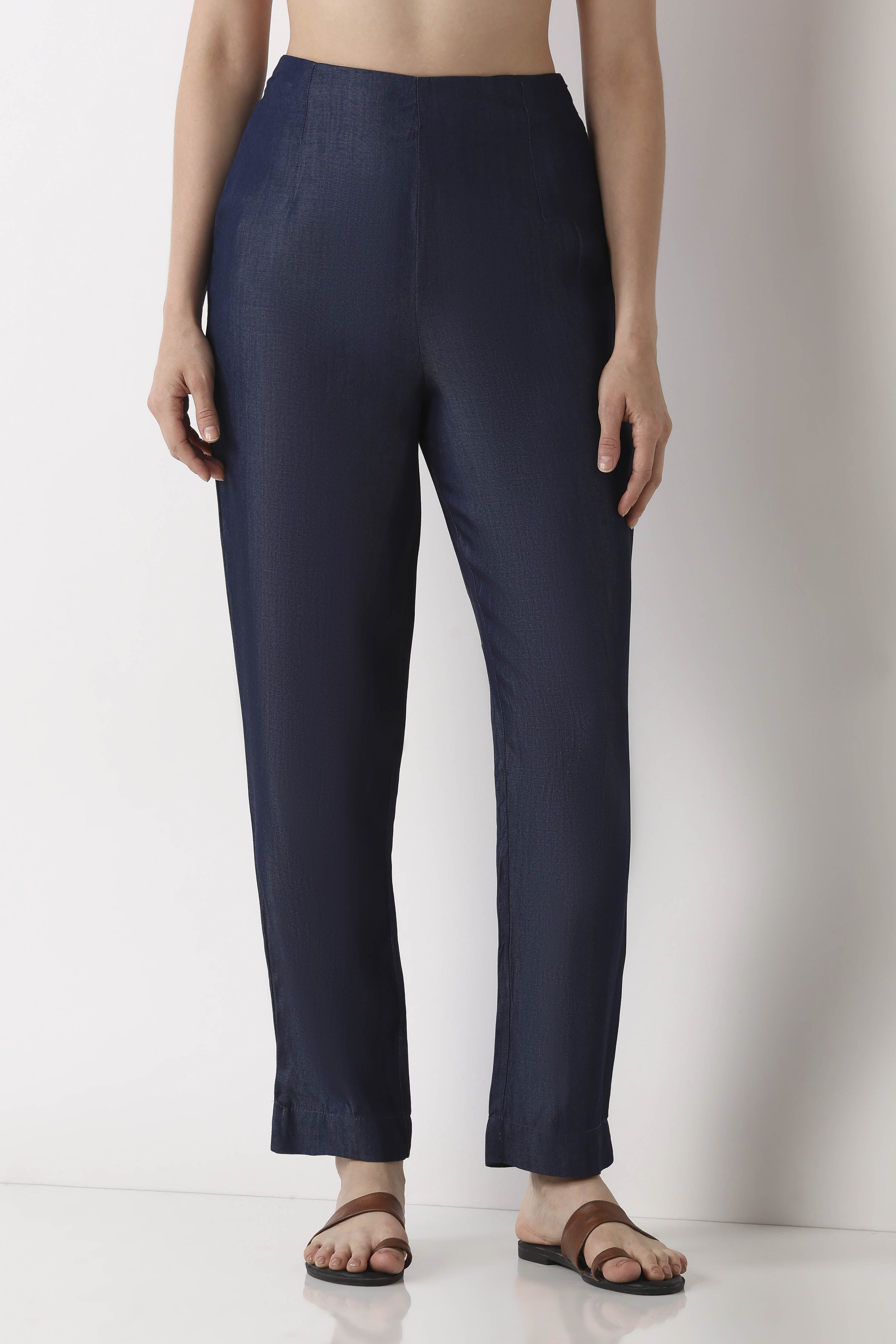 Blue Tencel Slim Pants image number 4