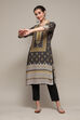 Charcoal LIVA Straight Printed Kurta