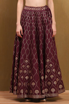 Wine Shantoon Block Printed Festive Skirt image number 4