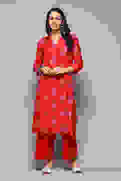 Pink Poly Chanderi A-Line Printed Kurta Palazzo Suit Set image number 6