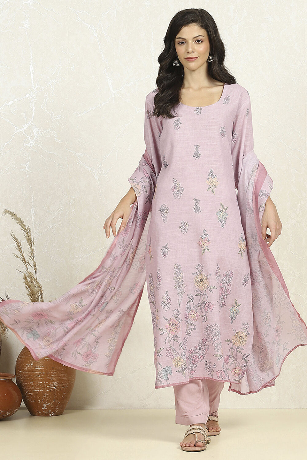 Sea Green Linen Unstitched Suit Set image number 1