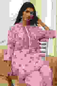 Light Pink Cotton Floral Straight Kurta Set image number 9