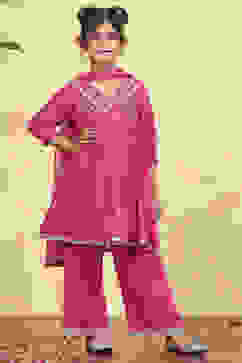 Pink Polyester Solid Kalidar Suit Set image number 6