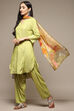 Green Cotton Blend A-Line Kurta Salwar Suit Set