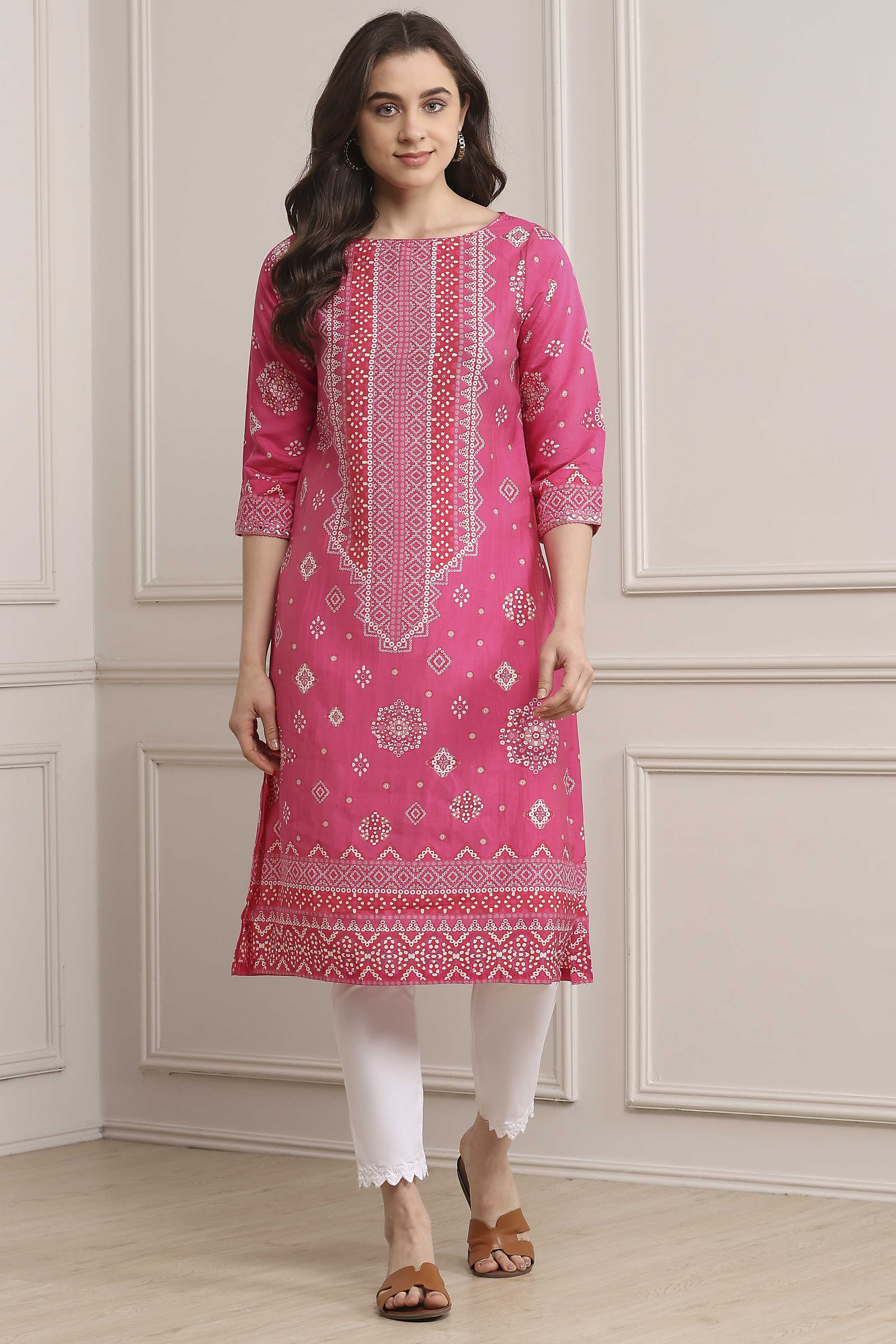 Deep Fuchsia Rayon Straight Printed Kurta image number 5
