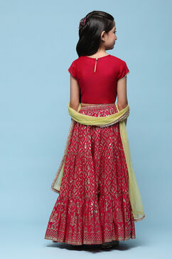 Fuschia Polyester Short Kurta Printed Suit Set image number 4