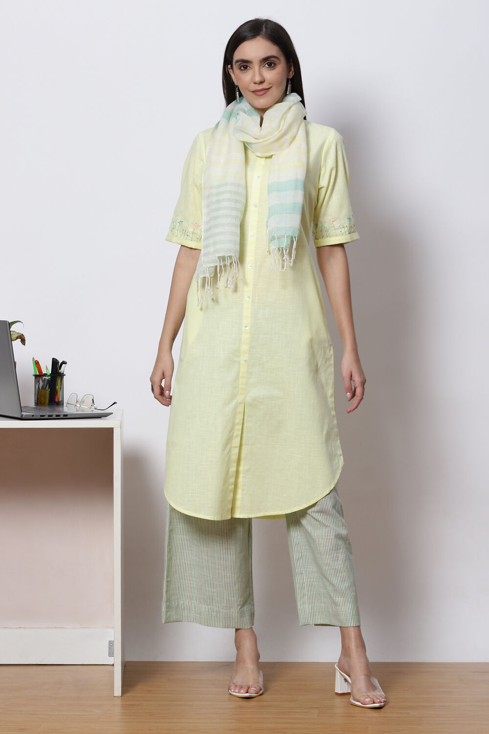 Lemon and Mint Cotton Fusion Wear Set image number 0
