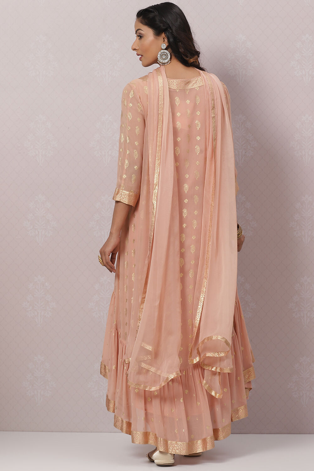 Dull Pink Art Silk Asymmetric Kurta Salwar Suit Set image number 4