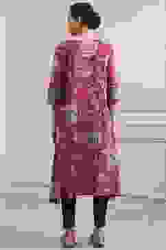 Pink Cotton Printed Straight Kurta image number 3