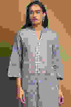 Blue Cotton Printed A-Line Suit Set image number 1