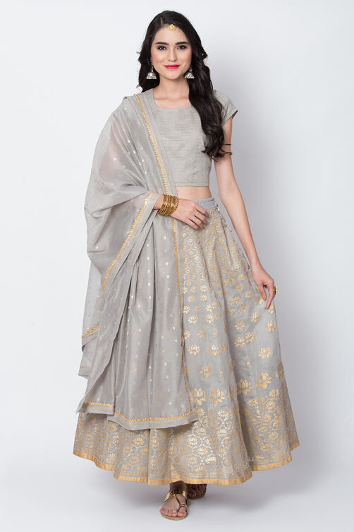 Grey Poly Cotton Lehenga Set image number 0