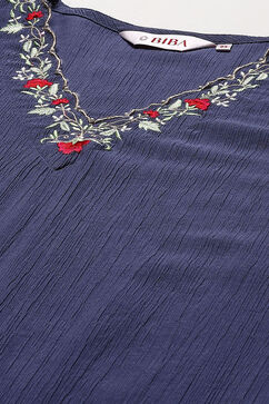 Blue Poly Viscose Straight Suit Set image number 1