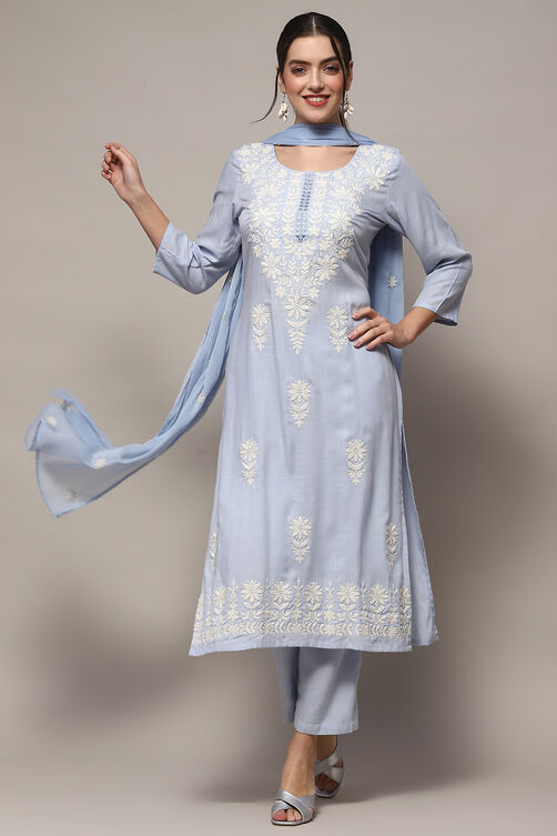 Pastel Pink Rayon Unstitched Suit set image number 1
