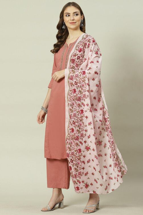 Peach Solid Cotton Kalidar Kurta Palazzo Suit Set image number 5