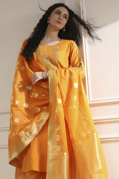 Orange Solid Straight Suit Set image number 0