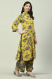 Yellow Grey LIVA Straight Printed Kurta Set image number 3
