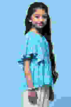 Aqua Printed Rayon Top With Mirror Detail image number 4