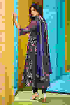 Indigo Polyester Anarkali Suit Set image number 5