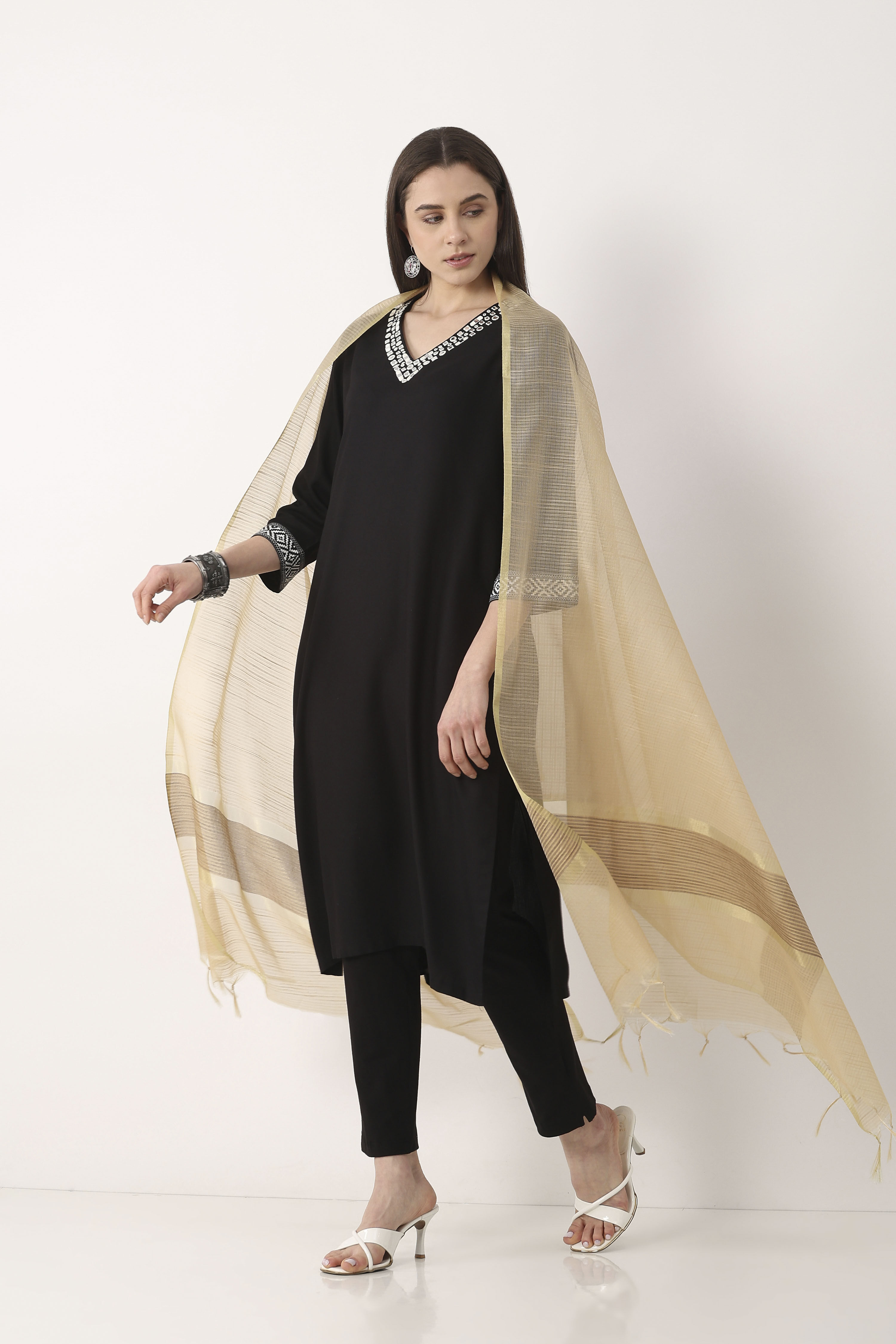 Beige Art Silk Dupatta image number 0