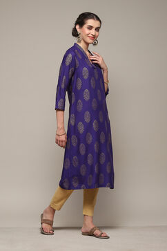 Pink & Purple LIVA Straight Printed Kurta image number 3