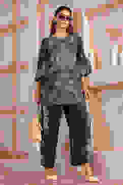 Blue Cotton Straight Printed Kurta Pants Set image number 6