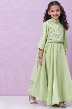 Green Modal Blend Straight Embroidered Lehenga Set image number 6