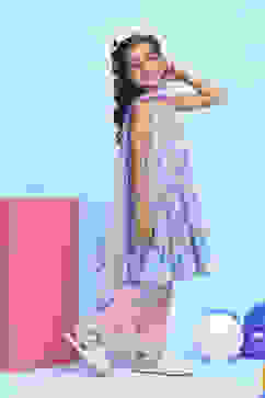 Pink Cotton Printed Tiered Suit Set image number 5