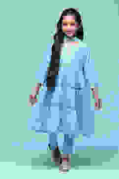 Sky Blue Cotton Tiered Printed 2 Piece Set image number 0