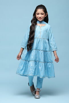 Sky Blue Cotton Tiered Printed 2 Piece Set image number 0